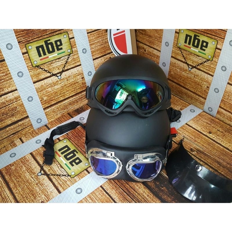 Mũ bảo hiểm nửa đầu đi phượt - Nón bảo hiểm 1/2 kèm kính uv, kính phi công