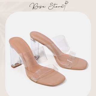 Guốc quai trong mica đế trong 7cm 9cm loại 1 chắc chắn êm ái. dép cao gót 2 quai ngang trong