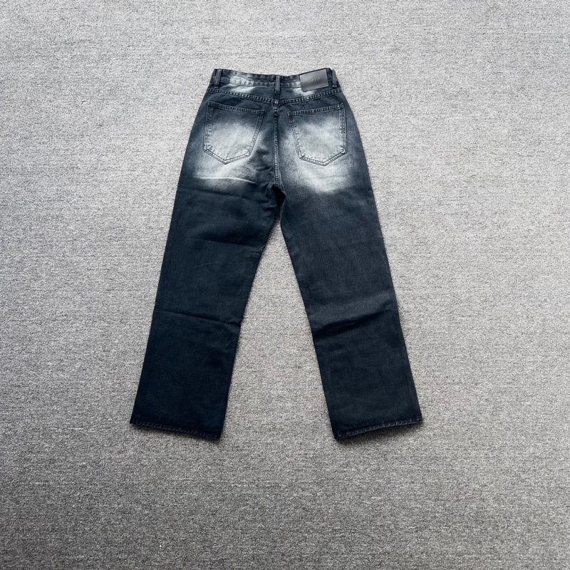 Wide Leg Baggy Jeans - Stone Black