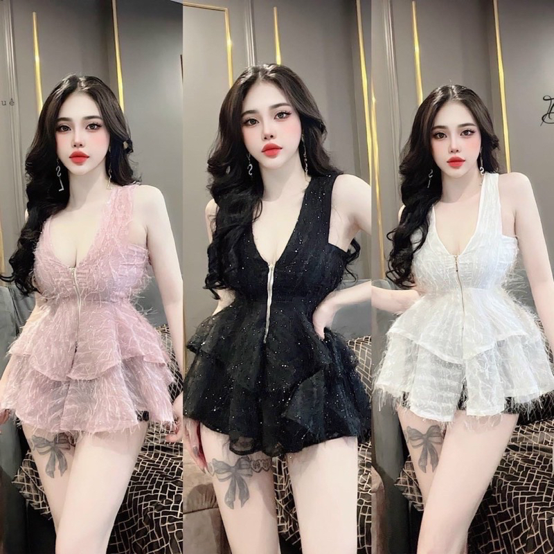 Set Bộ Áo 3 Lỗ Cổ V Sát Nách Ánh Lông Khoá Đồng Kèm Quần Short Đùi