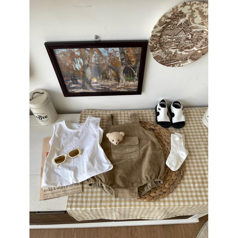 Áo + yếm đính gấu bin em bé nanci room