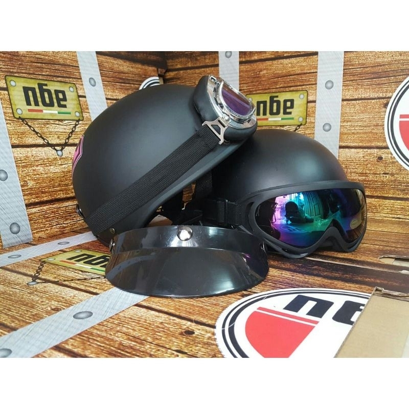 Mũ bảo hiểm nửa đầu đi phượt - Nón bảo hiểm 1/2 kèm kính uv, kính phi công