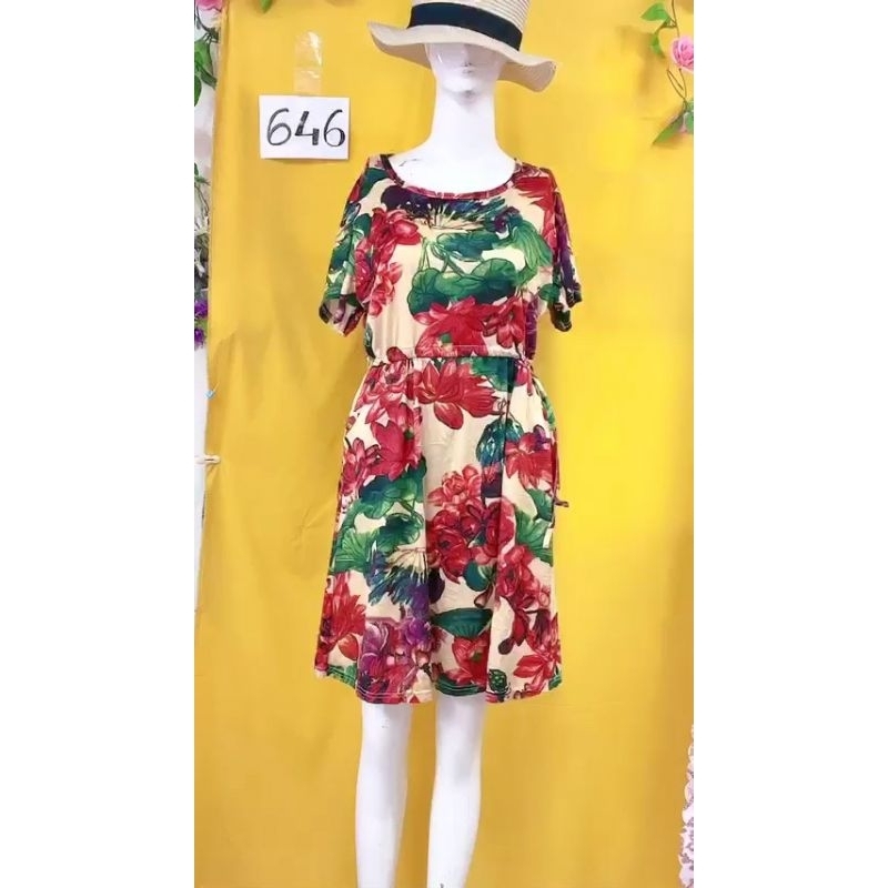 đầm thun hoa rút eo size M/L. S646
