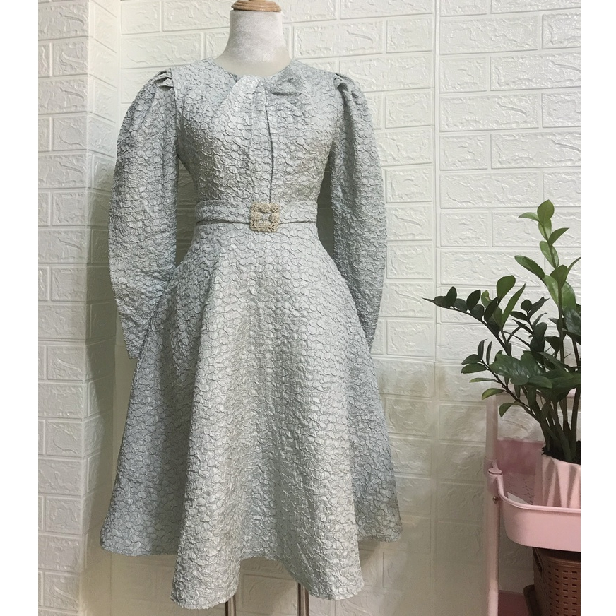 Đầm xòe dáng dài vải xốp cao cấp dài tay phong cách sang chảnh tiểu thư