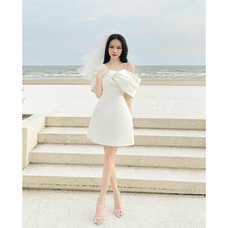 ĐẦM TRẮNG NƠ TRỄ VAI KÈM KHĂN VOAN SIÊU XINH