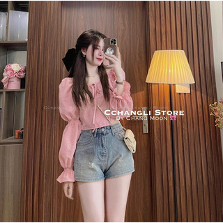 Áo kẻ điệu tay chun bồng
