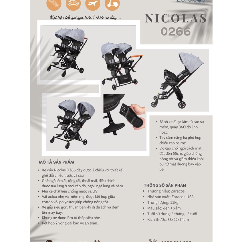 Xe đẩy đôi cho bé - ZARACOS NORIO 9026 và NICOLAS 0266