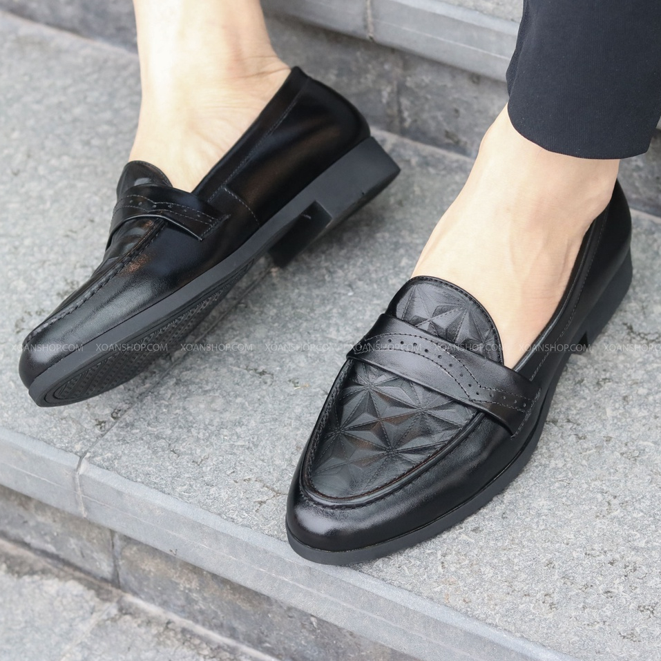 Giày Lười Nam Công Sở, Giày Nam Công Sở Trẻ Trung Da Lì Dập Vân 3D Mã G012