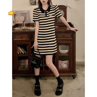 đầm suông sọc thêu gấu cute phô-mai que  ungb