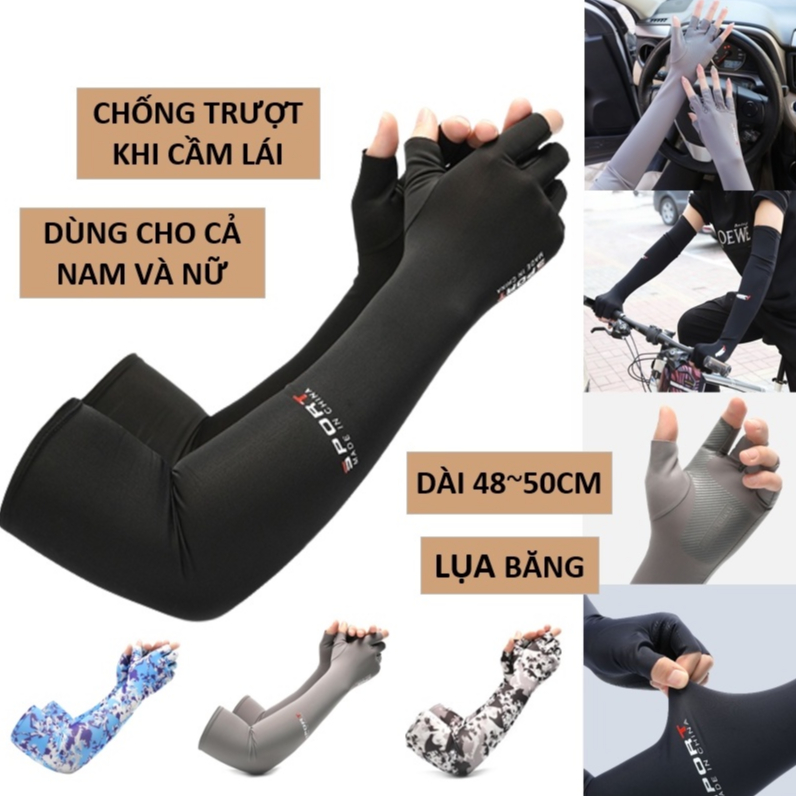 Găng Tay Chống Nắng Nam Nữ Dài SPORT, Bao Tay Chống Nắng Hở Ngón Chống Tia UV,Tất Vớ Dài Đeo Tay Có Vân Chống Trượt