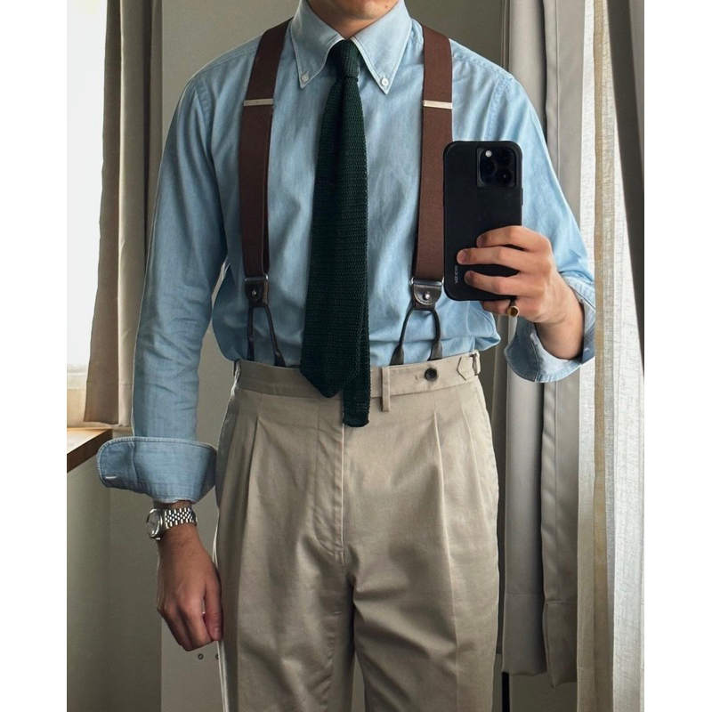 Suspenders trơn Dây giữ đai quần chữ Y - Dạng khuy cài không lo hỏng quần