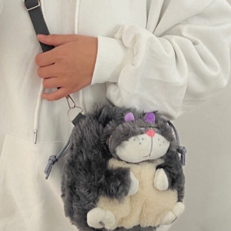 Túi Đeo Chéo Hình Mèo Xám Lucifer Hoạt Hình Dễ Thương Balo Đựng Đồ Cho Nữ