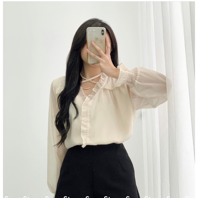 áo sơ mi voan bèo tay bo chun