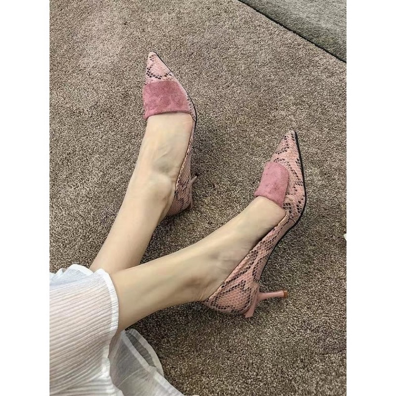 Giầy da lộn mix da rắn màu hồng tím size 37 cao 4p