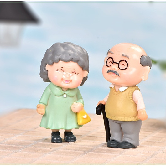 Mô Hình Tiểu Cảnh " Cặp Đôi Ông Bà Mini" Trang Trí Sen Đá, Sân Vườn/ Chậu Cây, DYI, Terrarium