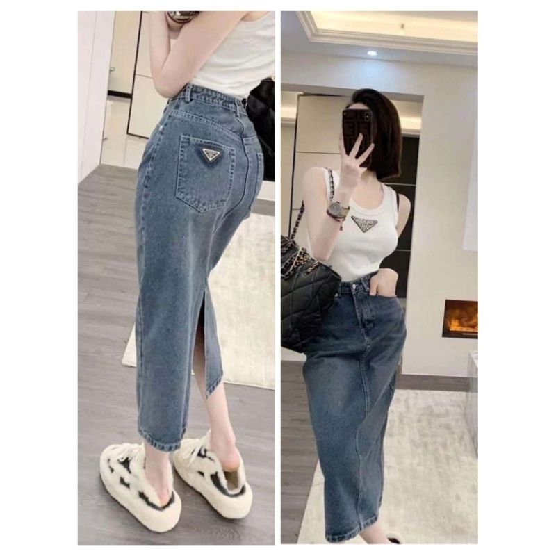 Chân váy jean ôm xẻ sau 0703