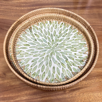 Khay Mây Khảm Trai ONGTRE Khay Đựng Đồ Đa Năng, Khay Decor, Khay Phục Vụ, Trang Trí Phòng Khách Cho Nhà Hàng, Khách Sạn