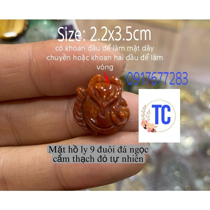 Hồ ly 9 đuôi(size:2.2x3.5cm) cửu vĩ hồ ly màu đỏ mệnh thổ hoả may mắn tình duyên