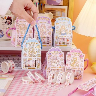 Sticker washi hộp 4 cuộn +stick nhiều hình cute dễ thương