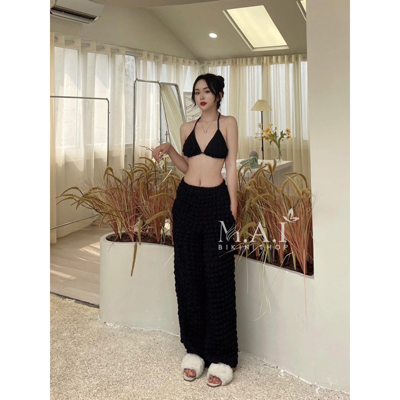Bikini set 3 món xốp quần dài - quần trong sịp dây áo tam giác xịn sò