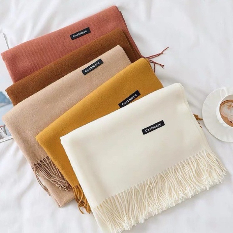 Khăn len Cashmere giữ ấm unisex màu trơn cực mịn, khăn quàng cổ ấm áp đi Đà Lạt, Sapa