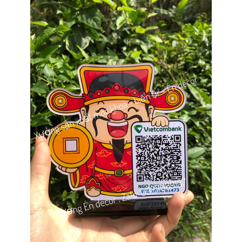 Biển quét Qr ông thần tài may mắn, THIẾT KẾ THEO YÊU CẦU, 2 mặt 2 mã ngân hàng