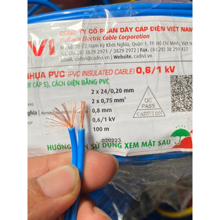 10 mét- dây điện đôi cadivi 2x0,75 mm2 vcmd 2x24 - dây điện đôi mềm 1 lớp vỏ