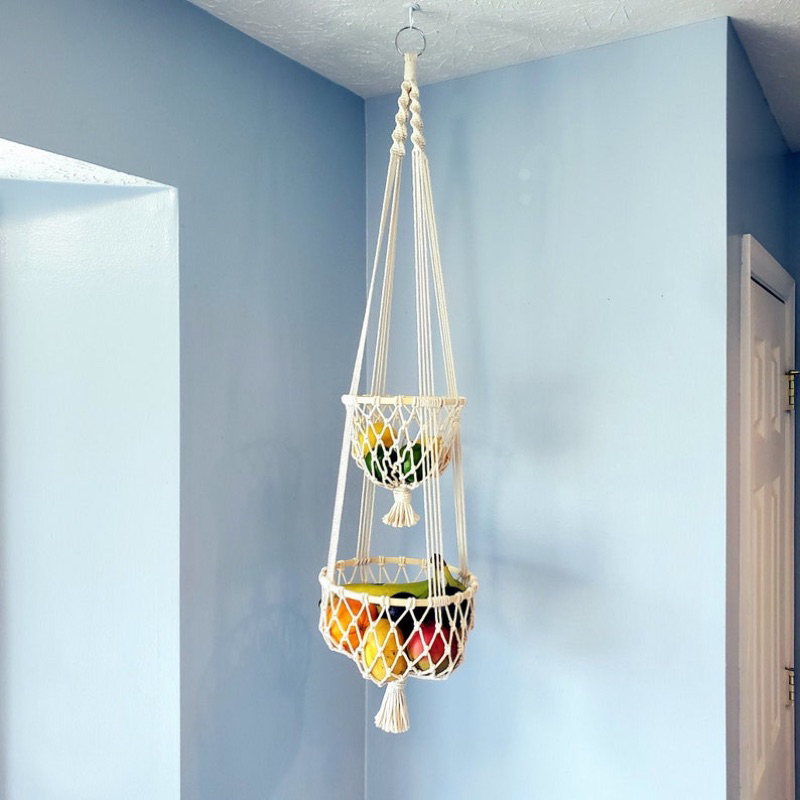 Rổ treo trái cây, rổ treo nhà bếp macrame 2 tầng