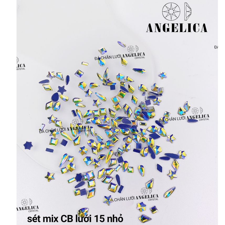 Set đá chân bằng mini và mix size nail siêu bền màu trắng, vàng trà chân lưới size bé nhỏ trang trí móng ANGELICA CBL