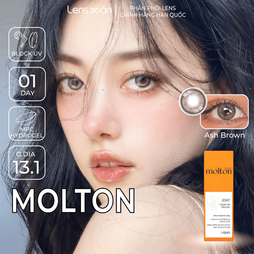 Kính áp tròng cận 1 ngày LENS XOẮN lens nâu tự nhiên có viền choco ISHA ORIANA MOLTON ASH BROWN