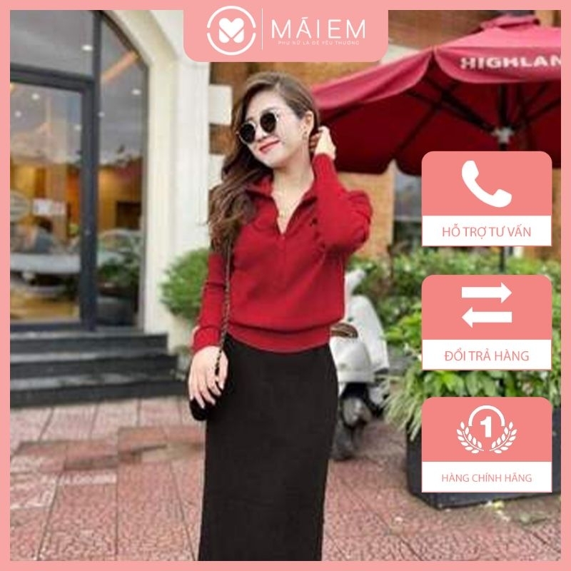 set bộ áo thun tay dài của bẻ màu đỏ phối chân váy đen( có tách lẻ )_S6143