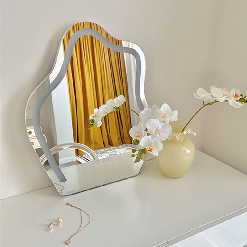 Gương để bàn trang điểm decor Nhập khẩu xoay 360° 3 màu led phong cách bắc âu Kt 45cm