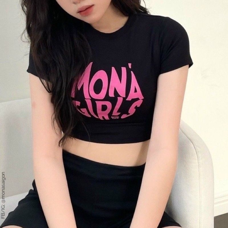 ÁO CROPTOP BABY TEE ÔM BODY IN CHỮ MONA BG