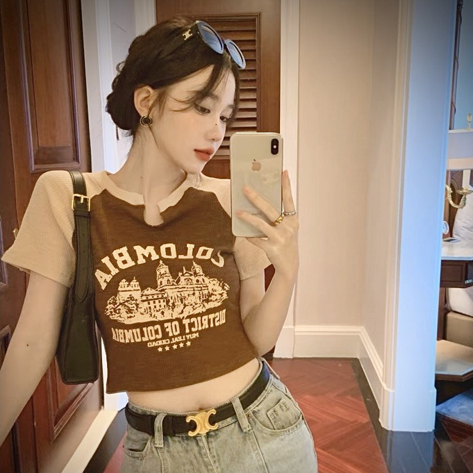 [SALE Hàng Mới Về] Áo croptop COLOMBIA phối tay HOTTREND - ENTYTY SHOP