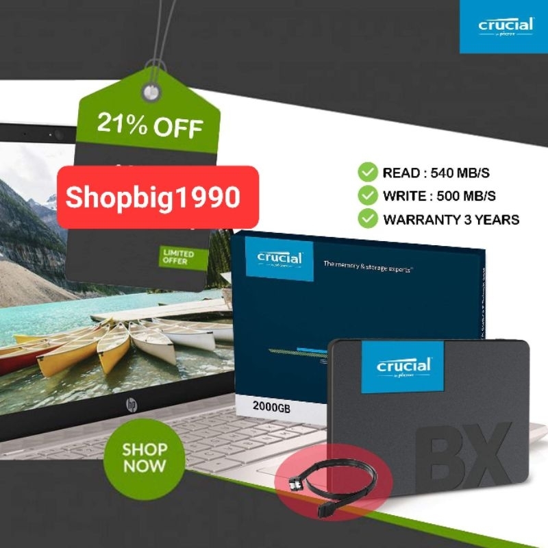 Ổ cứng SSD Crucial BX500 2TB 2.5inch SATA3 - bảo hành 36 tháng