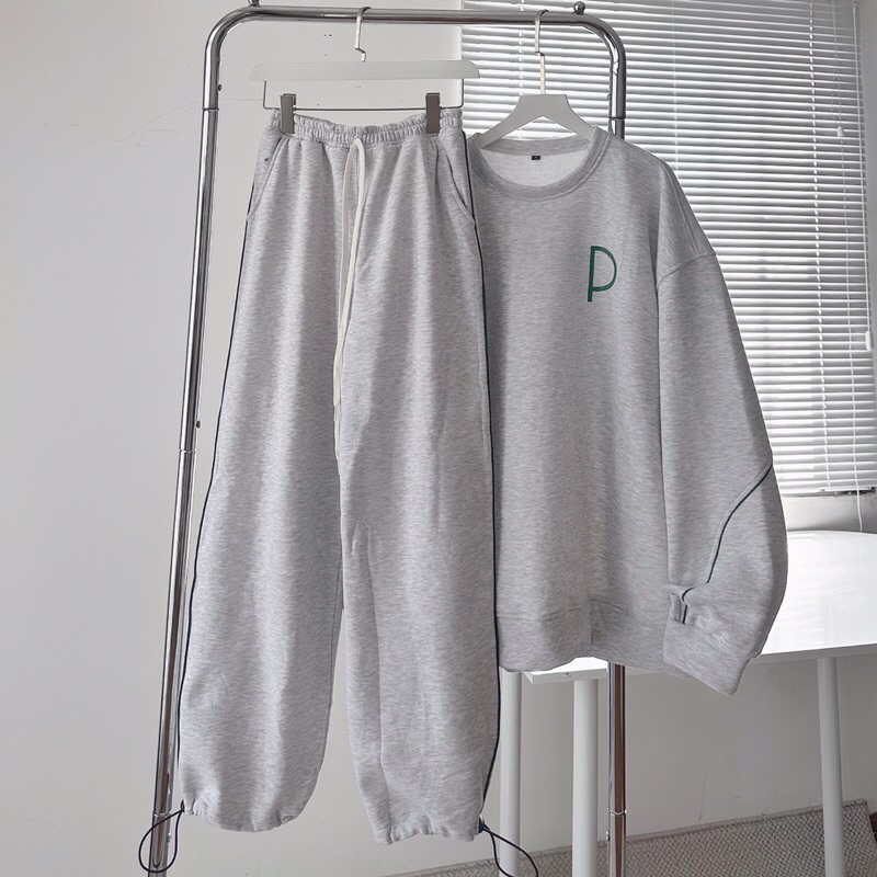 Sét bộ  Sweater nỉ lót bông Derorre Xám tiêu _HT.Store96