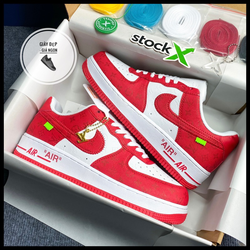 (Shop Giày Đẹp Giá Ngon) Giày Air Force 1 Low Louis Vuitton White Red + Full Bill Box