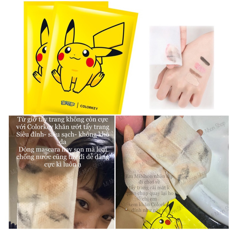 Khăn tẩy trang Colorkey siêu sạch dưỡng da dịu da Pikachu vàng