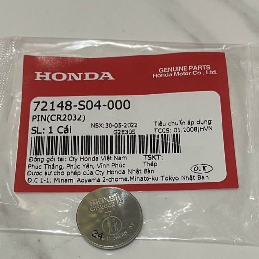 Pin Chìa Khoá Điều Khiển Smartkey Honda Remote SH, VISION, AIRBLADE, LEAD, SH MODE, PCX lắp khóa ô tô Mã SP 72148S04000