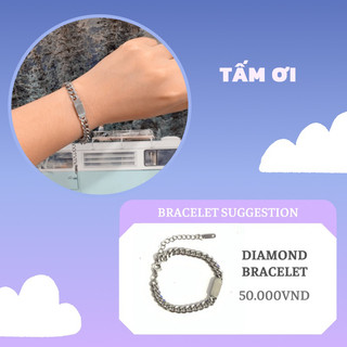 Lắc tay gắn charm hình chữ nhật bo tròn góc titanium không han gỉ