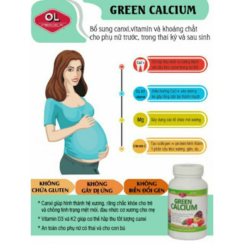 ✔️️️ Viên uống Green Calcium Mỹ - Bổ sung canxi hữu cơ cho mẹ bầu, không gây táo bón