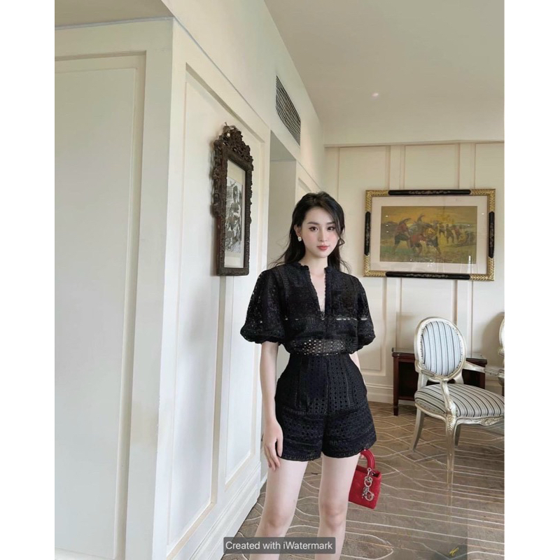 🖤🖤SET REN CỔ TRỤ PHỐI QUẦN SHORT 2 MÀU ( MẪU THẬT )