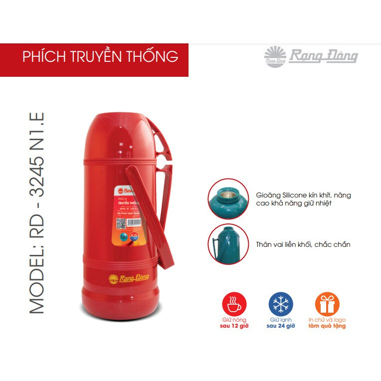 Phích đựng nước nóng, Bình thủy giữ nhiệt, Phích pha trà cao cấp Rạng Đông 3,2 lít 3245 N1, an toàn cho người sử dụng