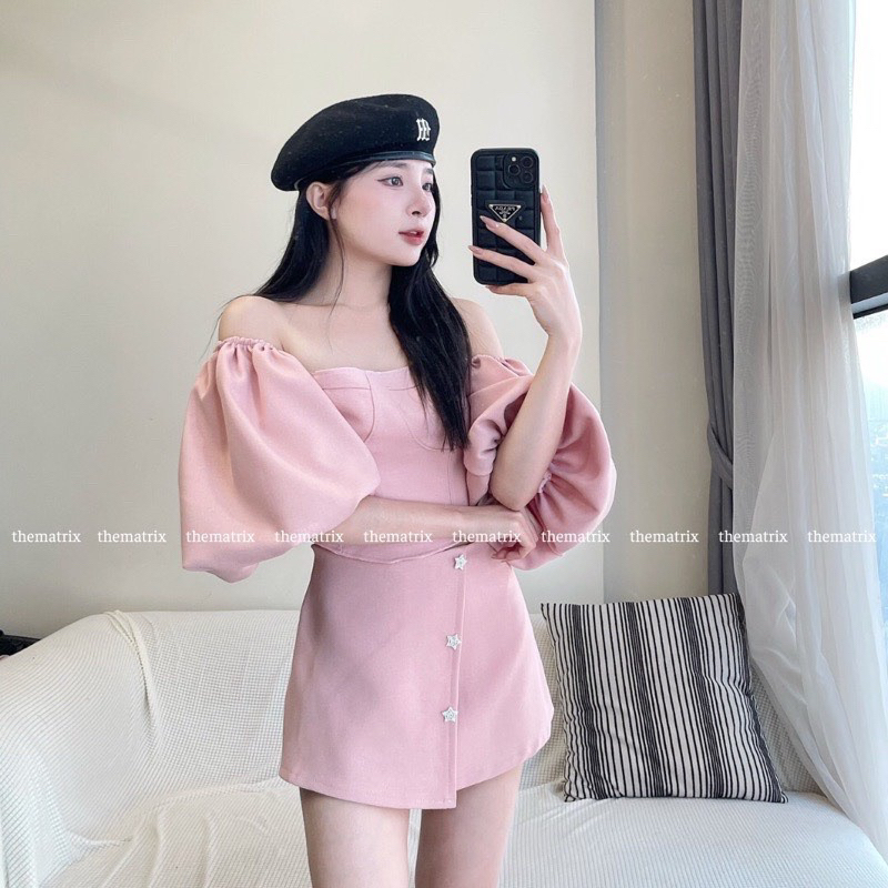 Set trễ vai tay phồng 3 cúc cv gava