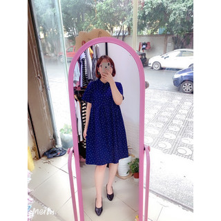 Váy bầu chấm bi cổ trụ 3 màu xanh- đỏ đô- vàng size45_75kg