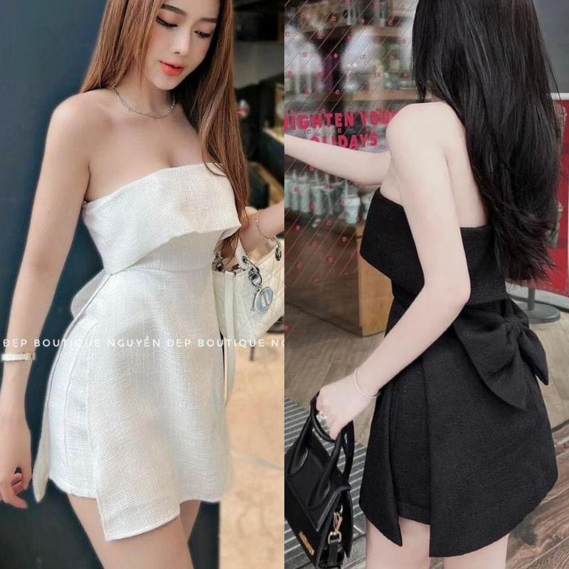 Set Áo Ống Cúp Ngực Xẻ Tà Nơ Lưng Kèm Quần Short Thời Trang