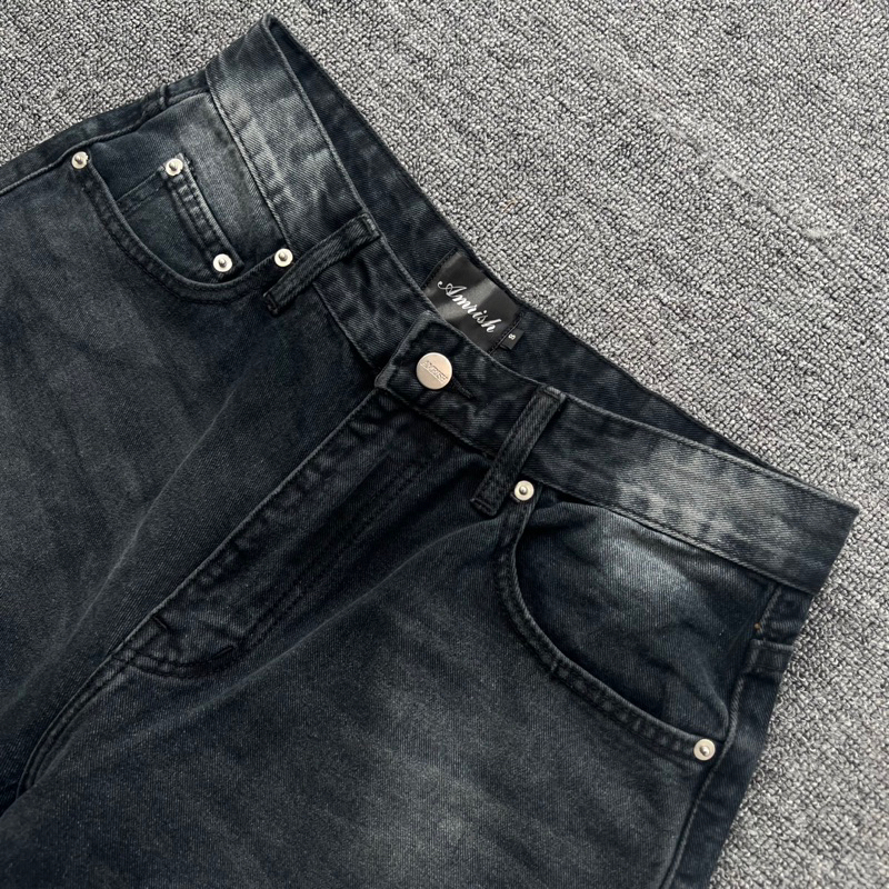 Wide Leg Baggy Jeans - Stone Black