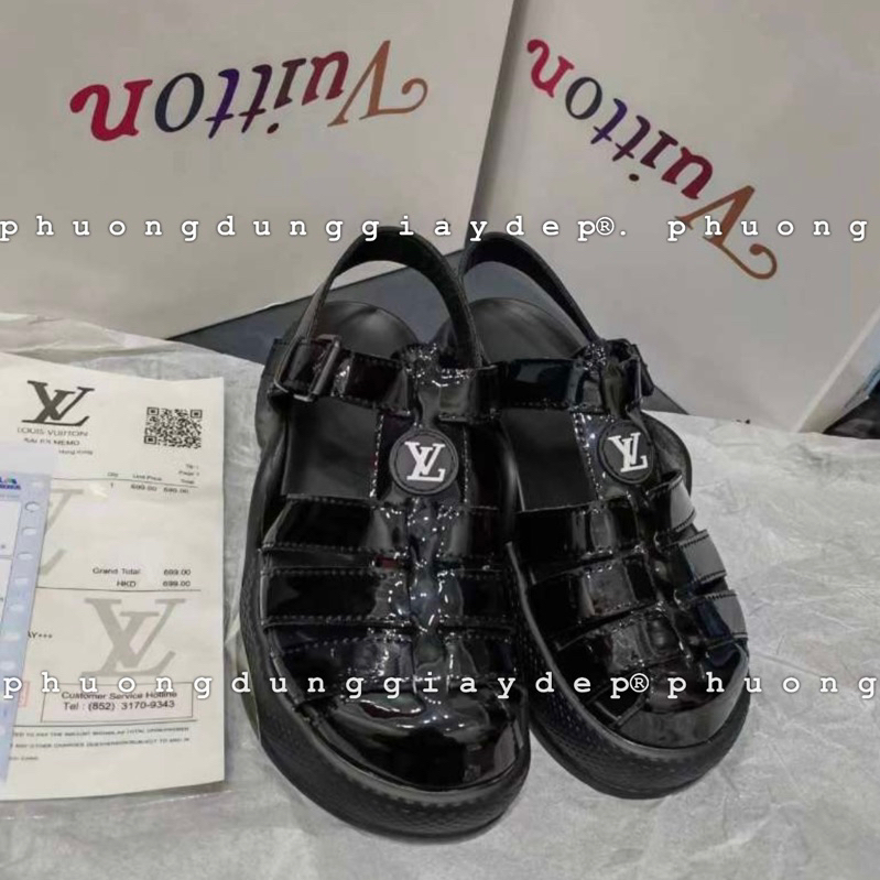 Sandal rọ lv đế cao da bóng fullbox qccc