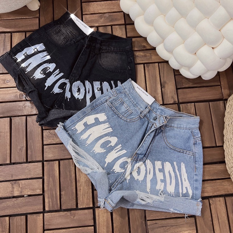 quần short Jean lật lai in chữ nổi lyie