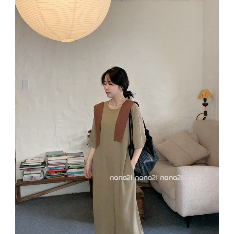 Váy thun trơn xuông dài kèm khăn Nana21 Nanastore21